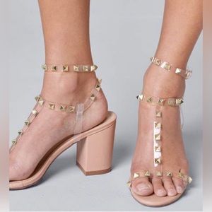 New Transparent Studded Block Heels